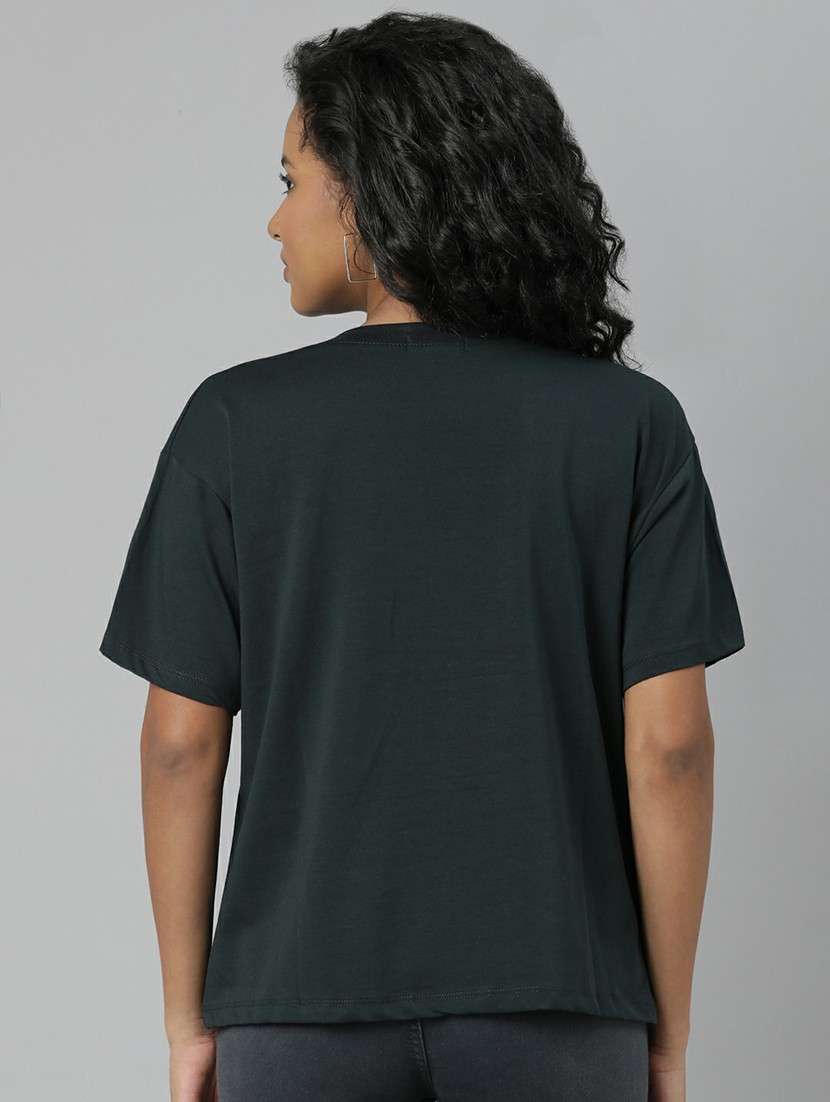 Women Dark Green Graphic Boxy T Shirt