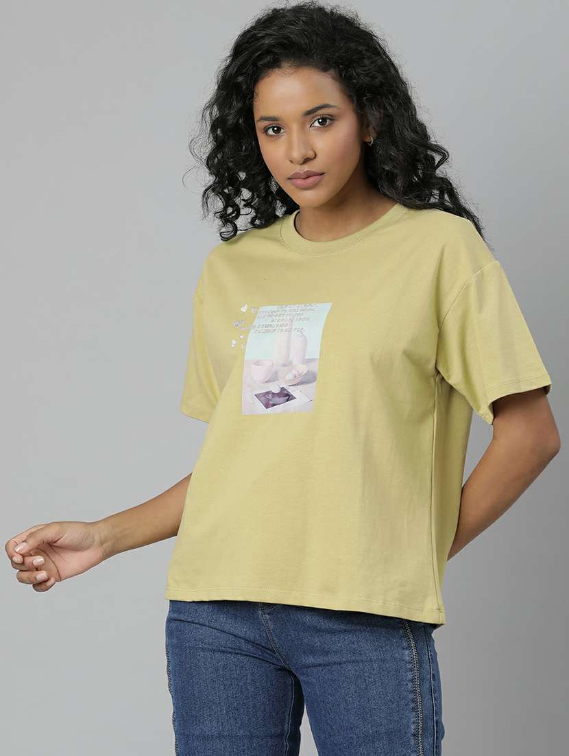 women yellow graphic boxy t-shirt