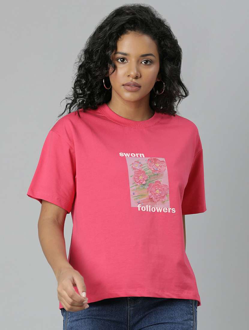 Women Pink Graphic Boxy T Shirt