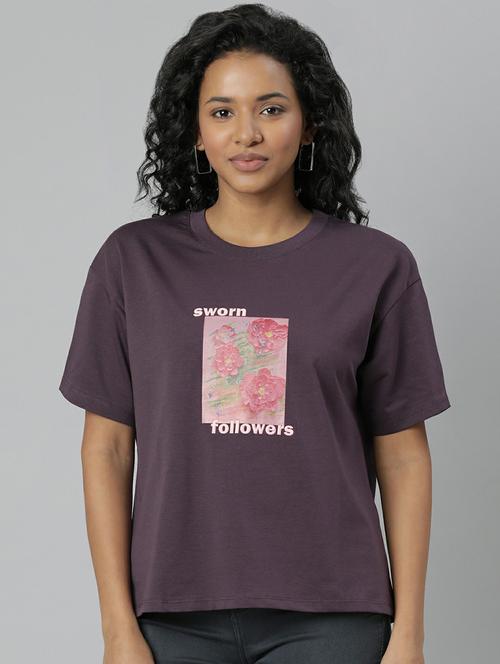 women purple graphic boxy t-shirt - 20612612 - Standard Image - 0