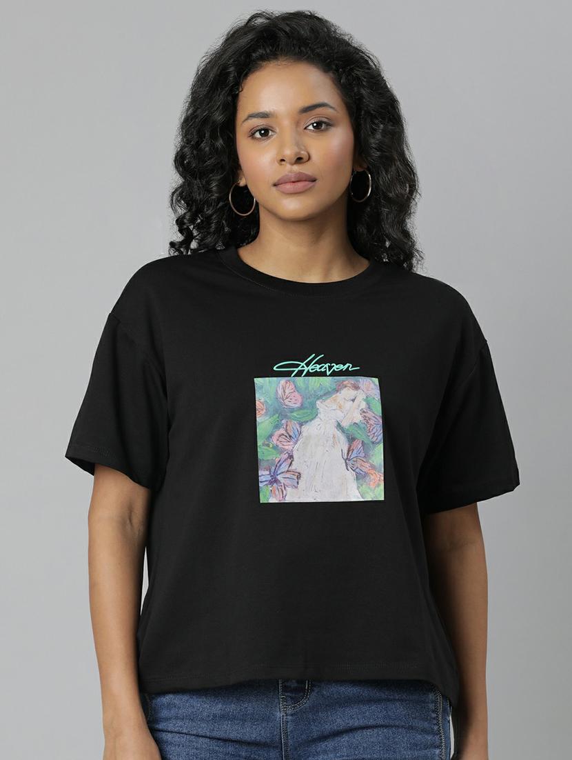 women black graphic boxy t-shirt - 20612613 - Zoom Image - 0