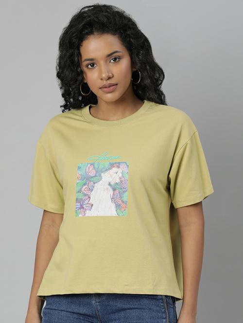 women yellow graphic boxy t-shirt - 20612615 - Standard Image - 0