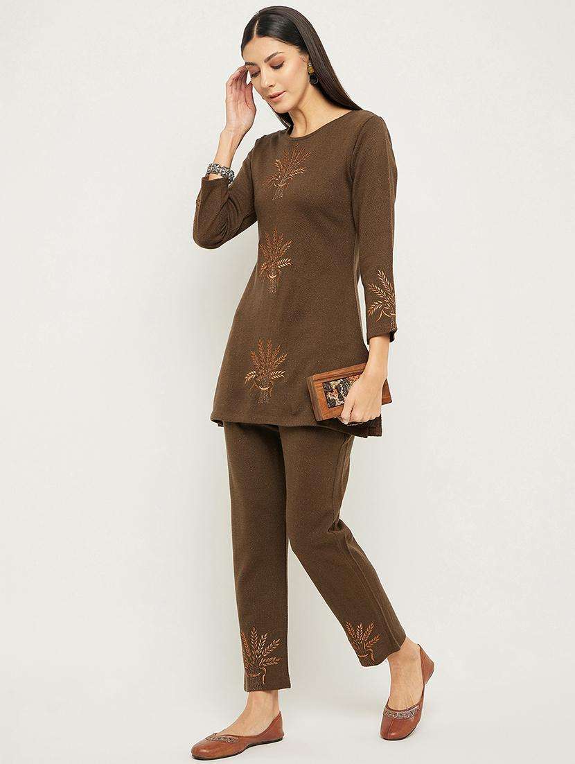 women embroidered long sleeve ethnic co-ord set