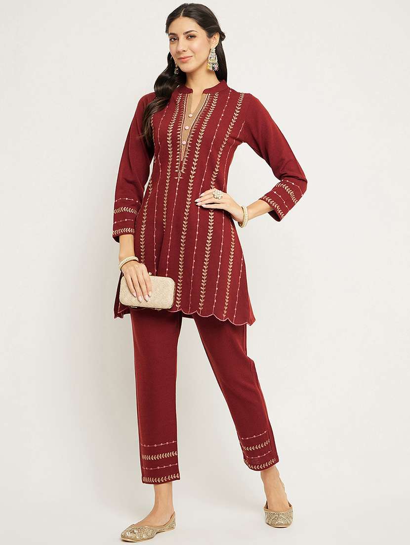 women embroidered long sleeve ethnic co-ord set
