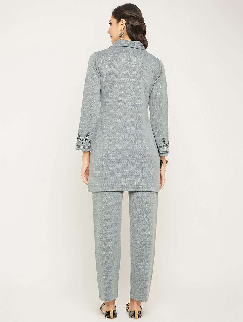 Women Grey Embroidered Acrylic Co-ord - 20612626 -  Standard Image - 2