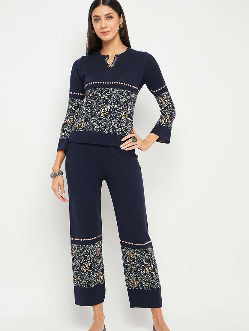 women navy blue viscose co-ord