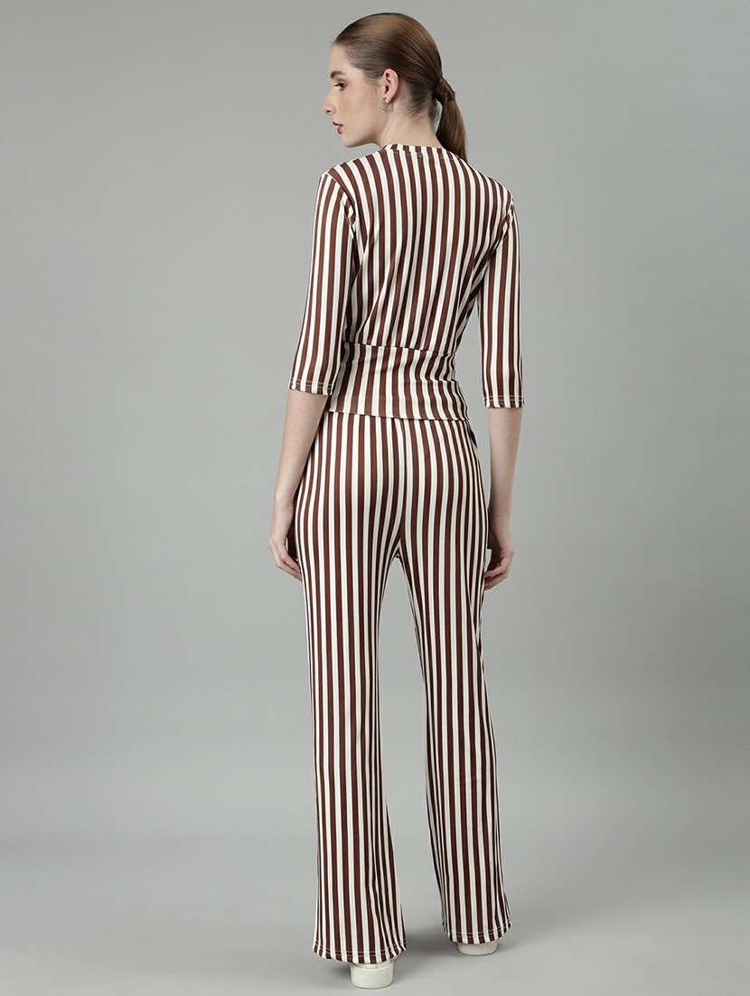 women brown & white striped top and trouser set  - 20612662 -  Standard Image - 2