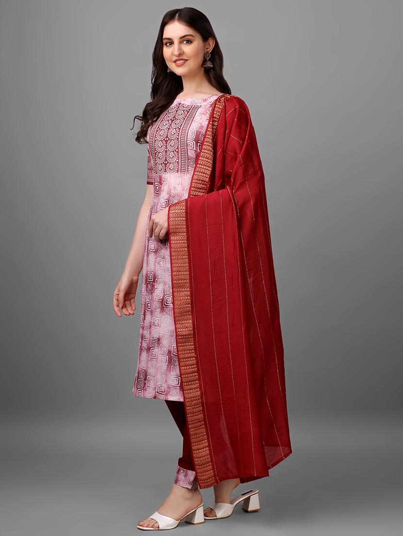 maroon printed kurta pant set - 20613935 - Standard Image - 2