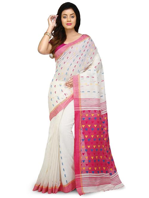 white self design handloom saree with blouse - 20613957 - Standard Image - 0