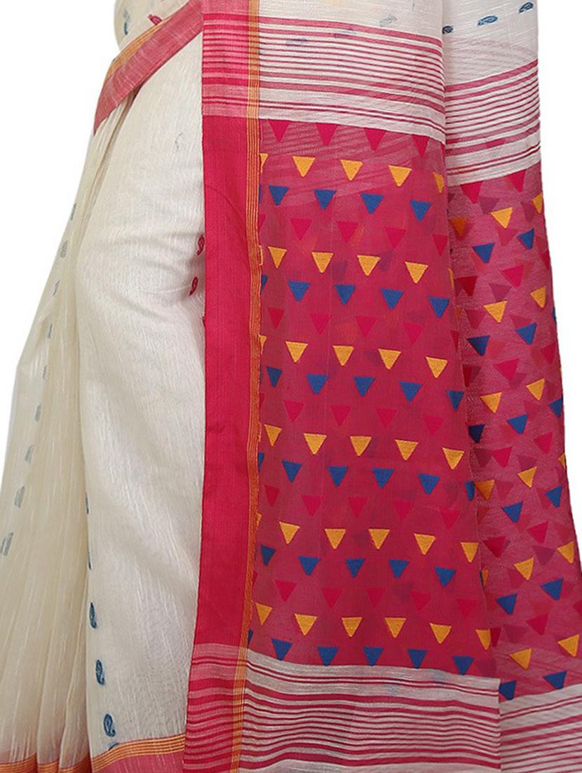 white self design handloom saree with blouse - 20613957 - Standard Image - 2