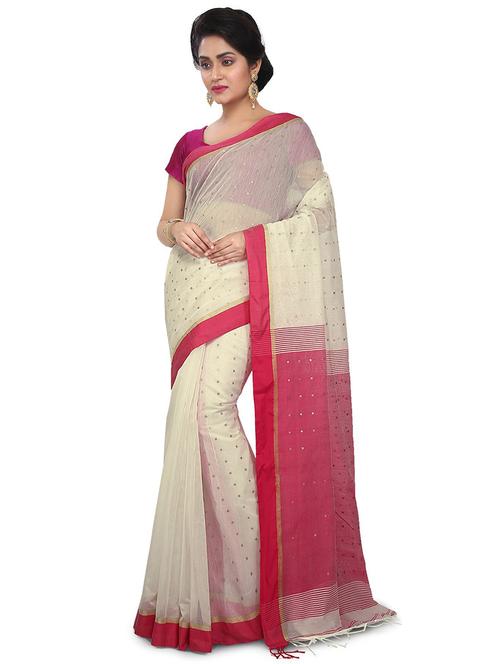 women white & pink self design handloom saree with blouse - 20613976 - Standard Image - 0