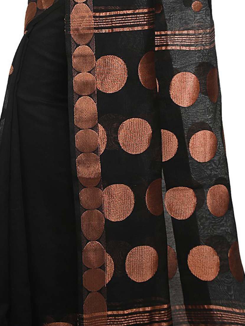 women black polka dots printed saree with blouse - 20613981 - Standard Image - 2