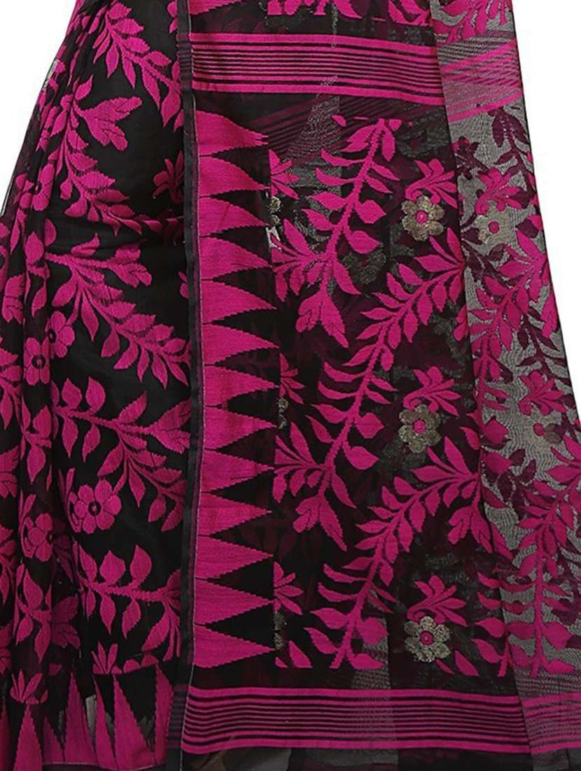 women black & pink jamdani saree with blouse - 20613984 - Standard Image - 2