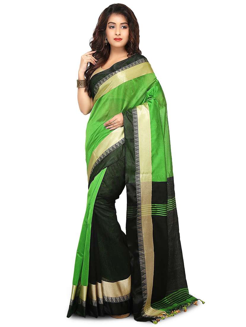 women green & black solid half & half saree with blouse - 20613987 - Zoom Image - 0