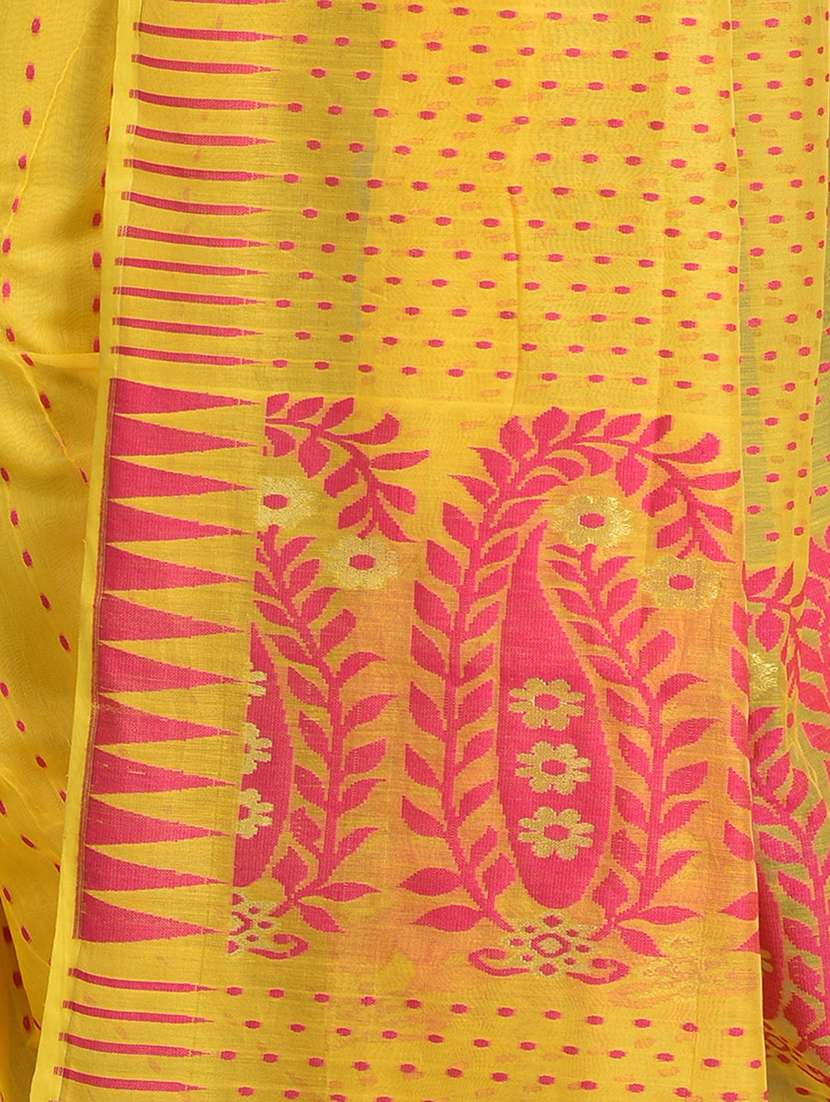 women yellow self design jamdani saree with blouse - 20614002 -  Standard Image - 2