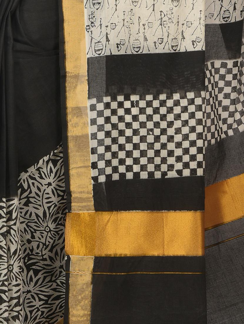 women white & black handloom saree with blouse - 20614017 - Standard Image - 2