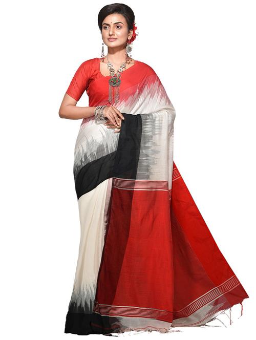 multi colored self design handloom saree with blouse - 20614022 - Standard Image - 0