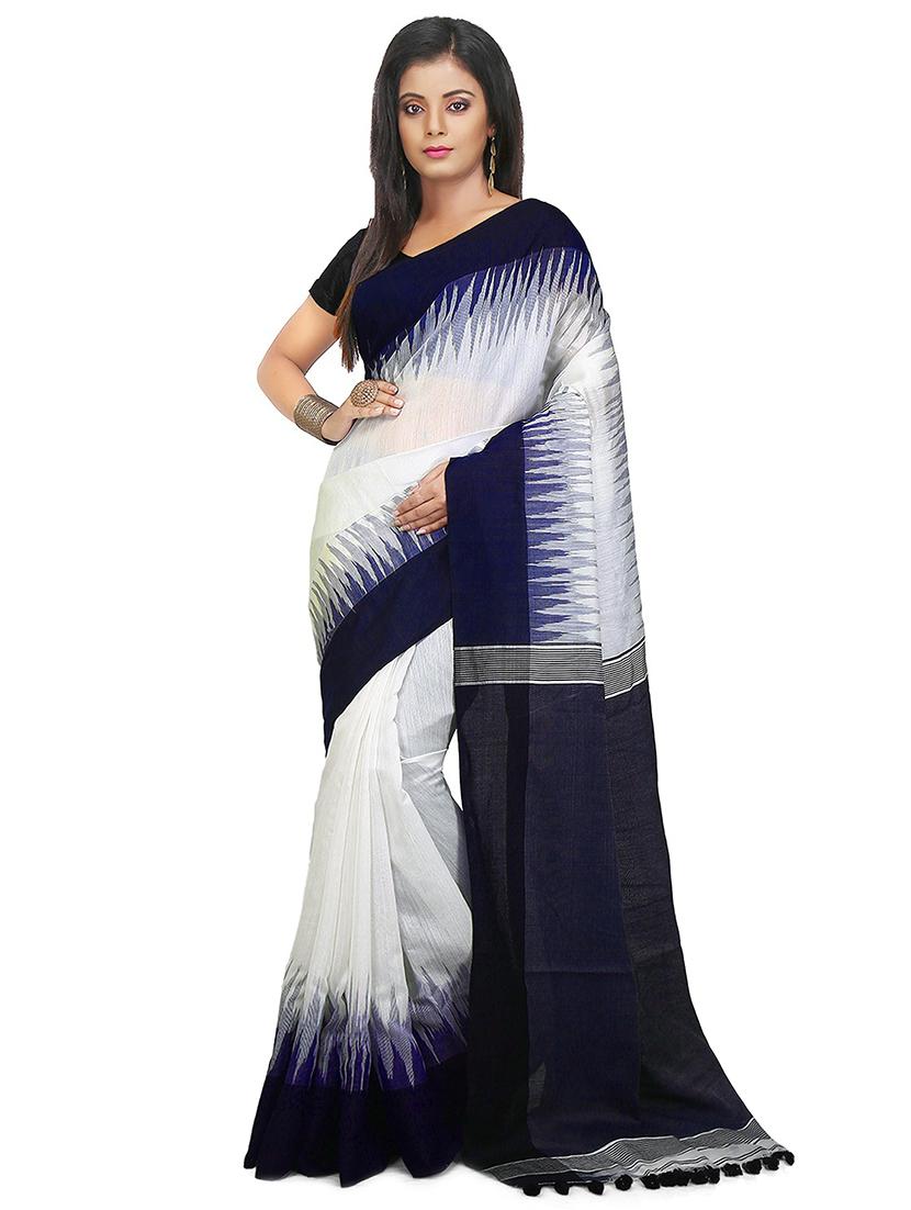 women white self design handloom saree with blouse - 20614023 -  Zoom Image - 0