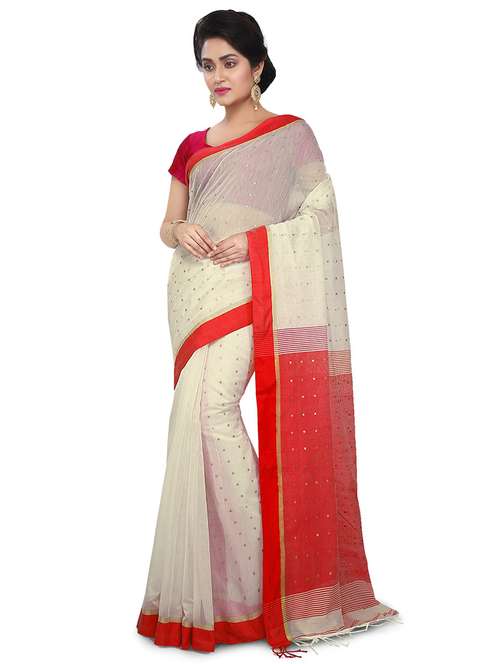 women beige self design handloom saree with blouse - 20614024 - Standard Image - 0