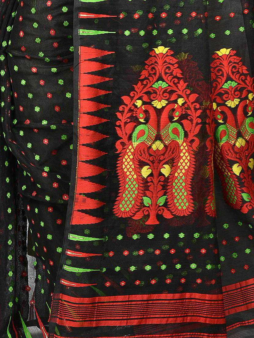 women black self design jamdani saree with blouse - 20614046 -  Standard Image - 2
