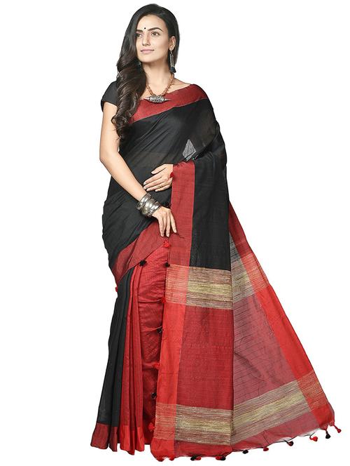 women black & red solid half  and half saree with blouse - 20614047 -  Standard Image - 0
