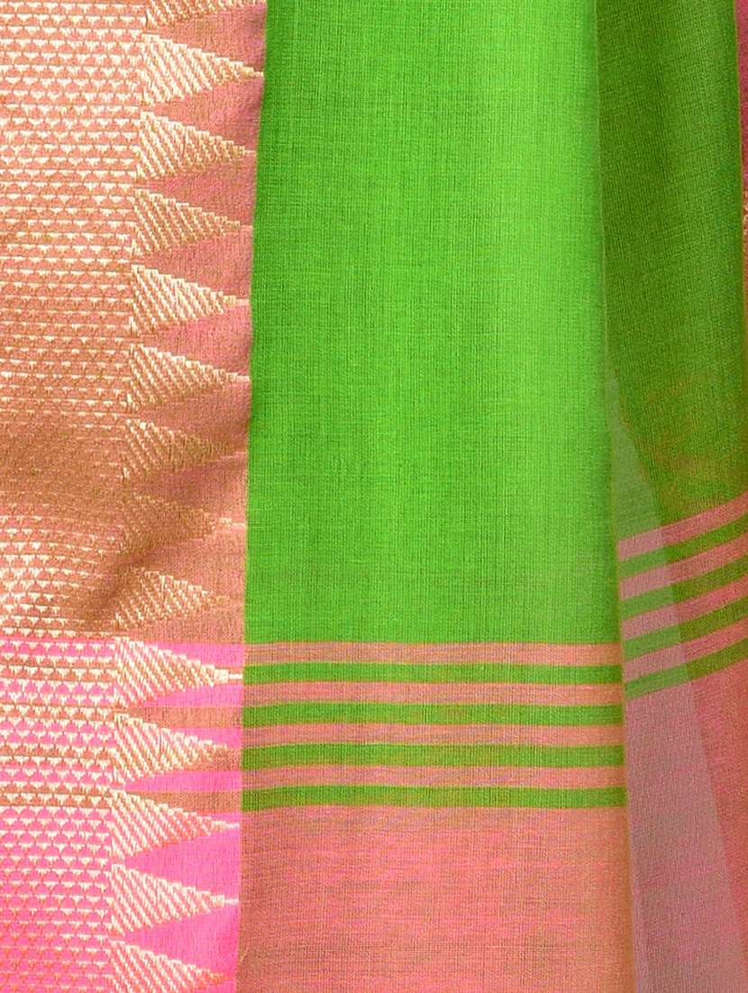 women green solid bordered saree with blouse - 20614048 -  Standard Image - 2