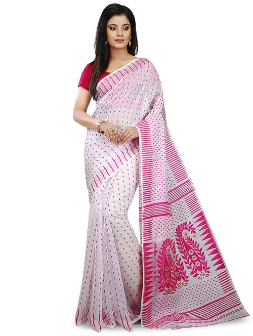 white self design handloom saree with blouse - 20614053 - Standard Image - 0