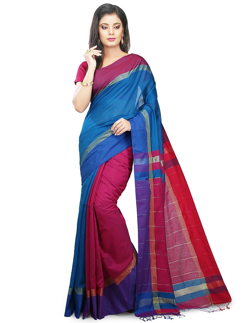 women blue & pink solid half and half saree with blouse - 20614054 - Zoom Image - 0
