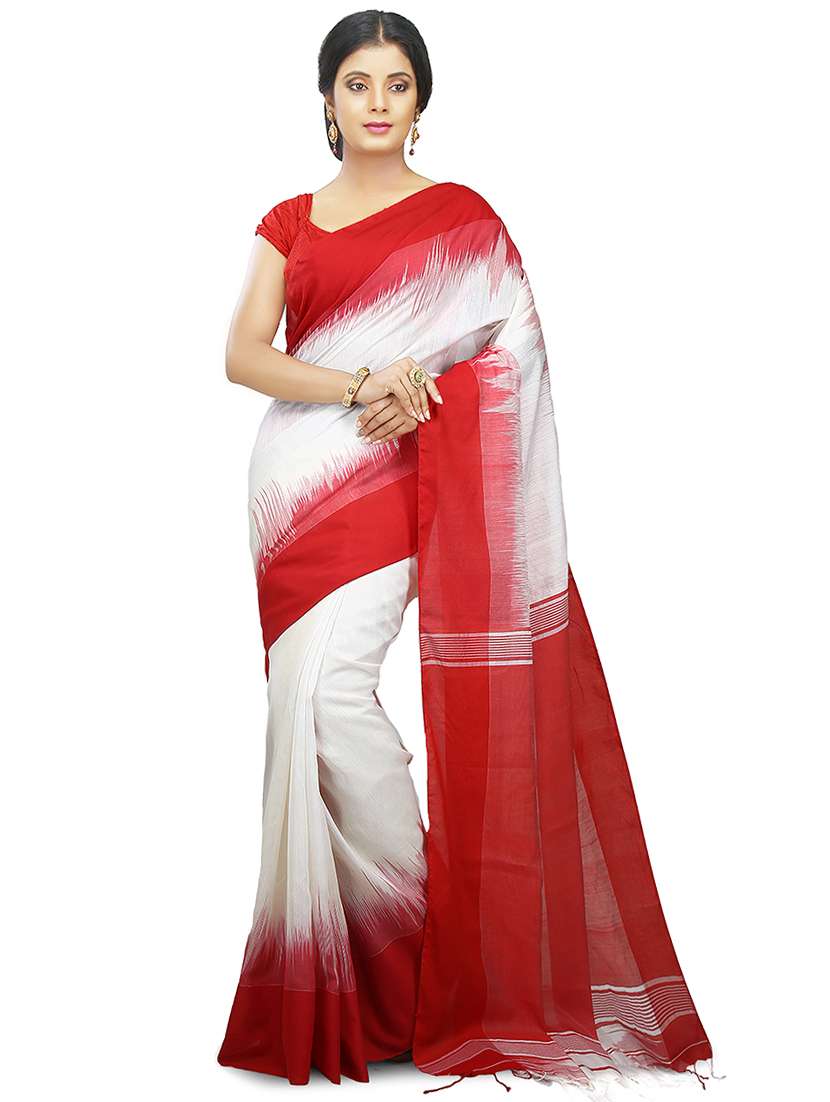 white self design handloom saree with blouse