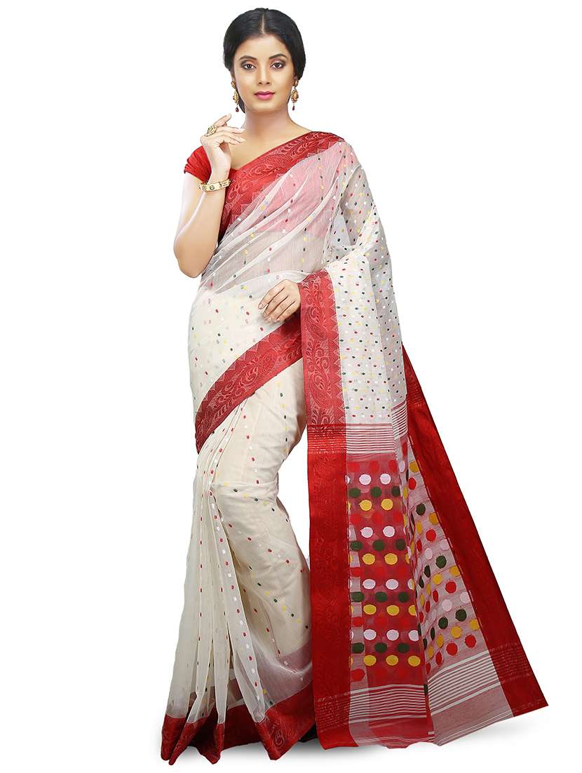 white self design handloom saree with blouse