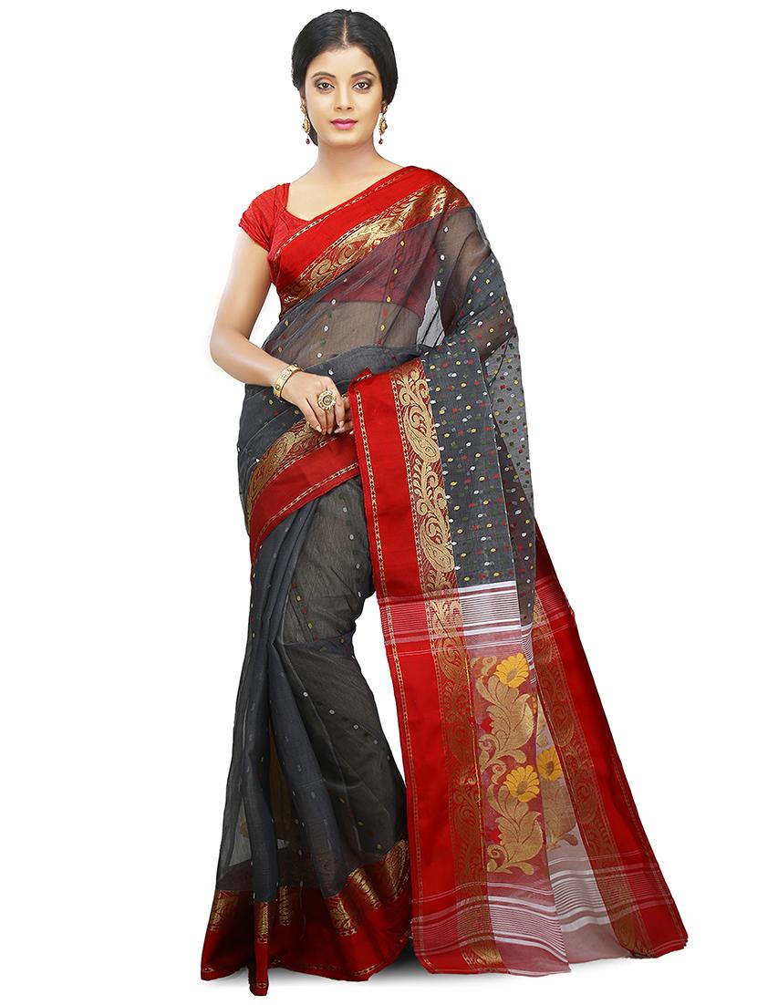 grey self design handloom saree with blouse - 20614064 - Zoom Image - 0