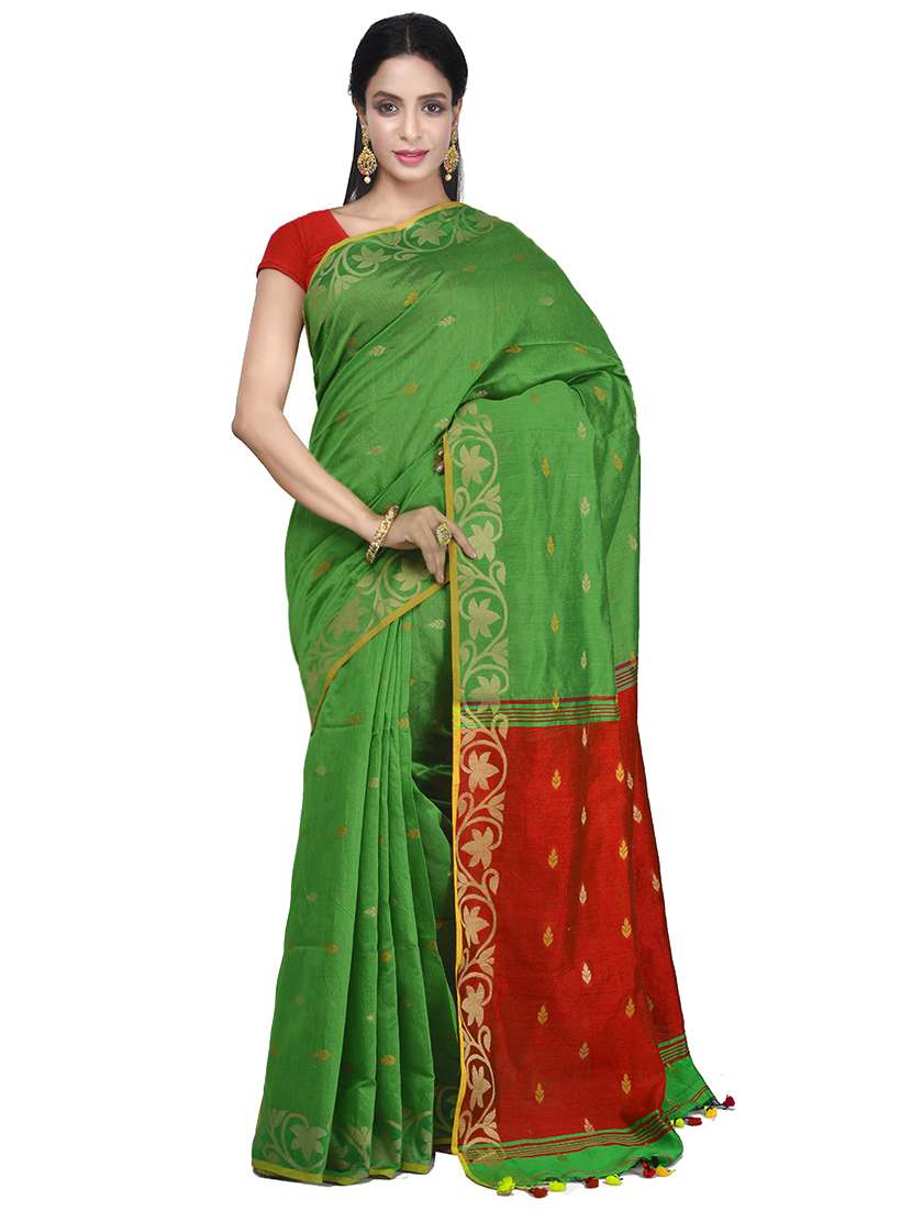 green self design southern silk saree with blouse