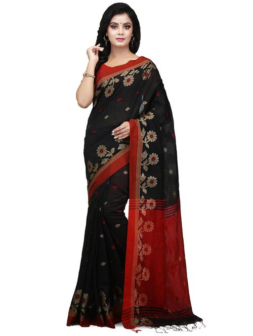 women black self design handloom saree with blouse - 20614076 - Standard Image - 0