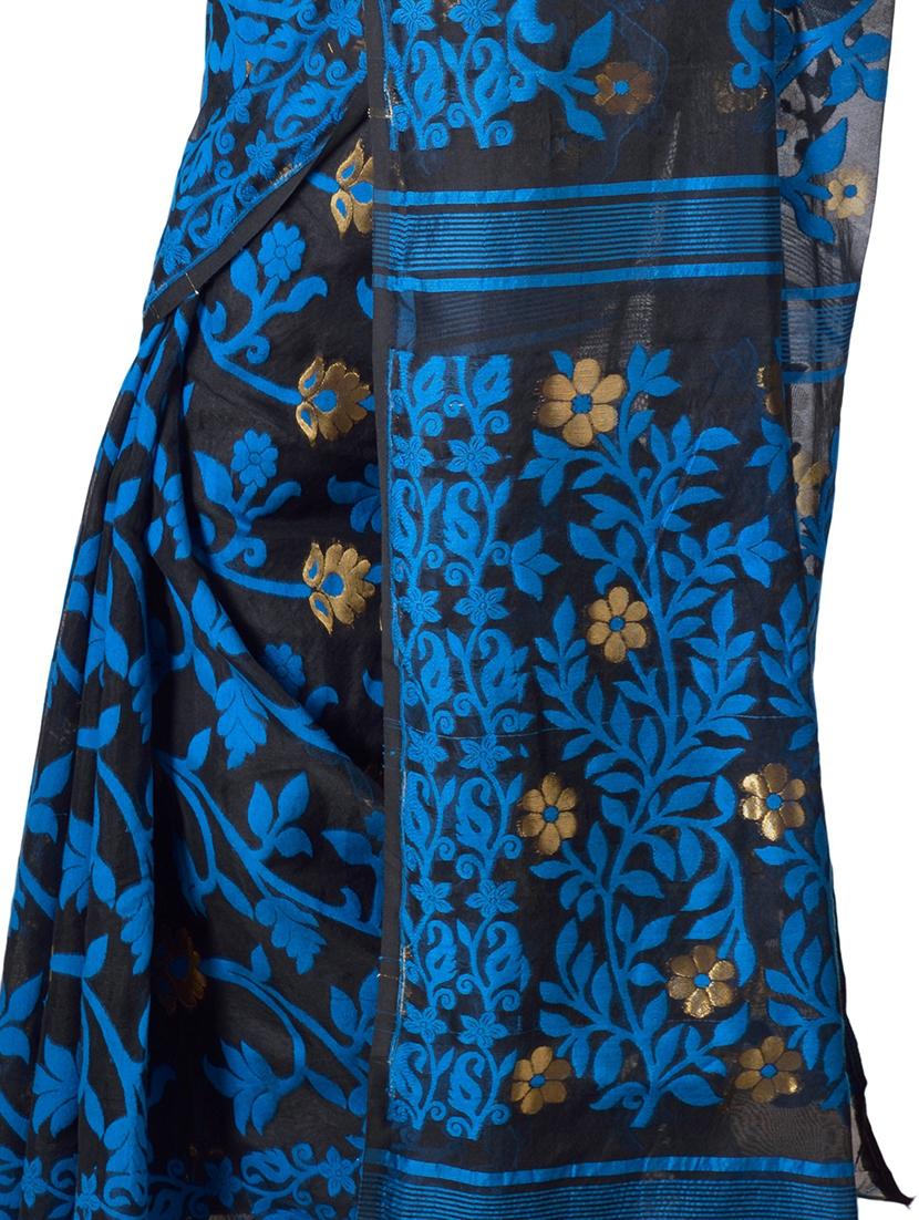 women black self design jamdani saree with blouse - 20614094 - Standard Image - 2