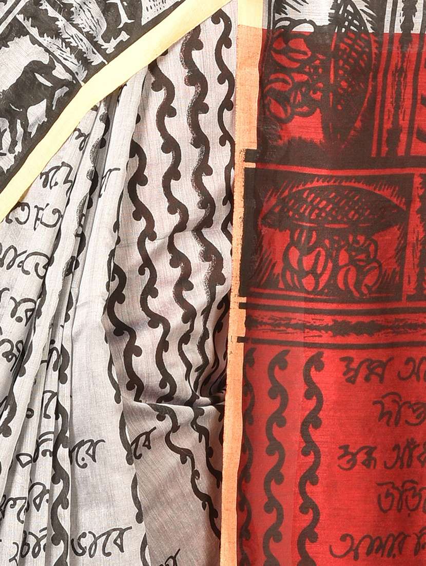 grey printed saree with blouse - 20614098 - Standard Image - 2