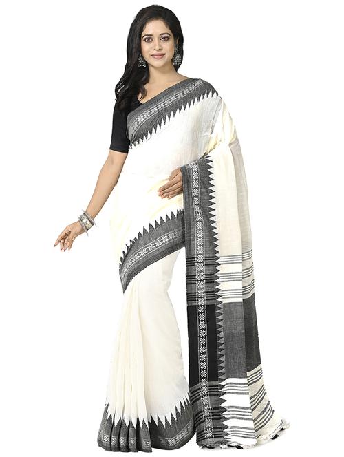 white self design handloom saree with blouse - 20614100 -  Standard Image - 0