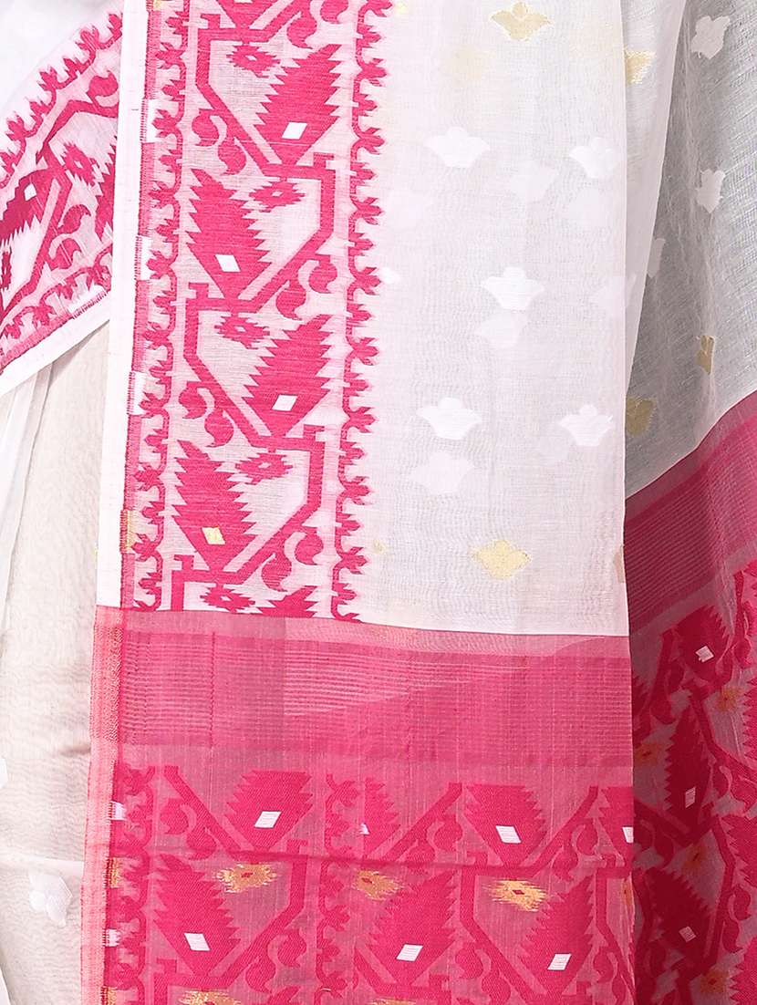 white self design jamdani saree with blouse - 20614107 -  Standard Image - 2
