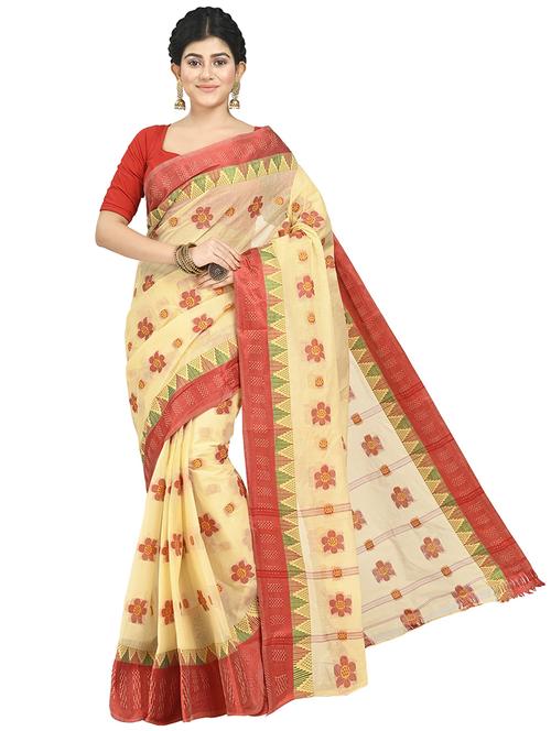 women beige self design tant saree with blouse - 20614120 -  Standard Image - 0