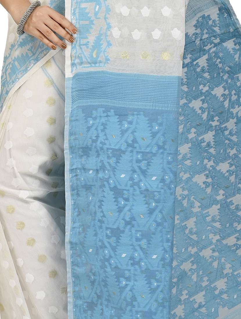 multi colored cotton blend jamdani saree with blouse - 20614126 -  Standard Image - 2