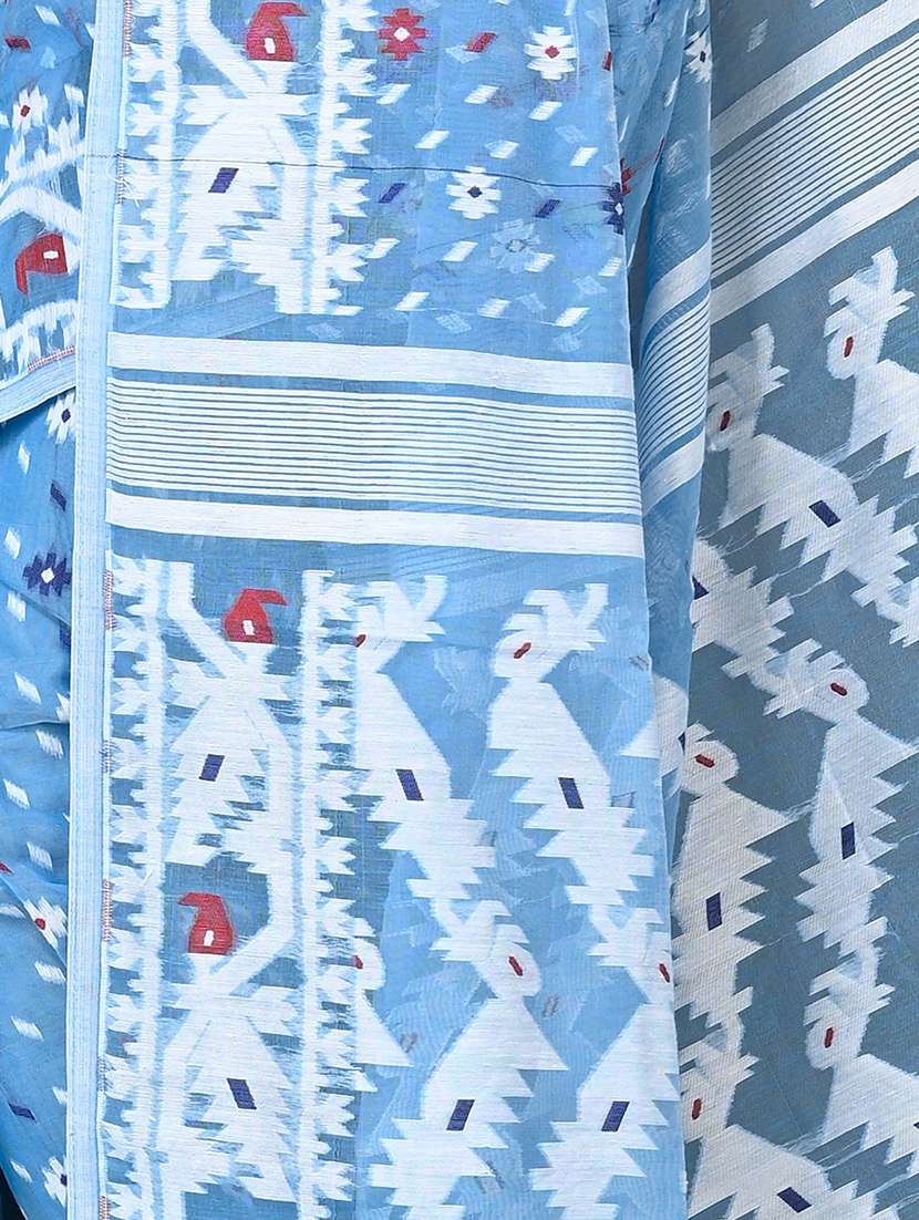 women light blue self design jamdani saree with blouse - 20614127 -  Standard Image - 2