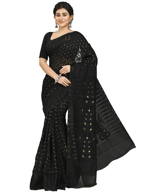 black self design jamdani saree with blouse - 20614129 - Standard Image - 0