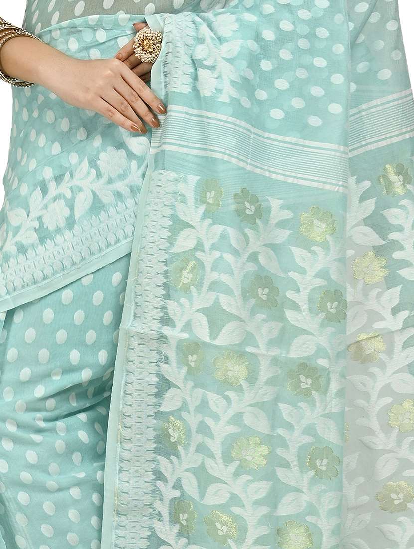 women light blue self design jamdani saree with blouse - 20614131 -  Standard Image - 2