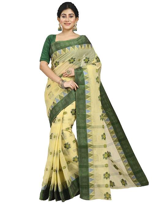 women yellow self design handloom saree with blouse - 20614133 - Standard Image - 0