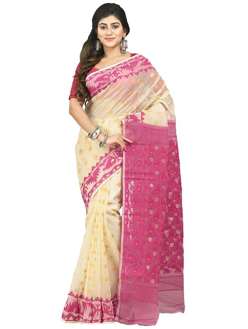 multi colored cotton blend jamdani saree with blouse - 20614136 - Standard Image - 0