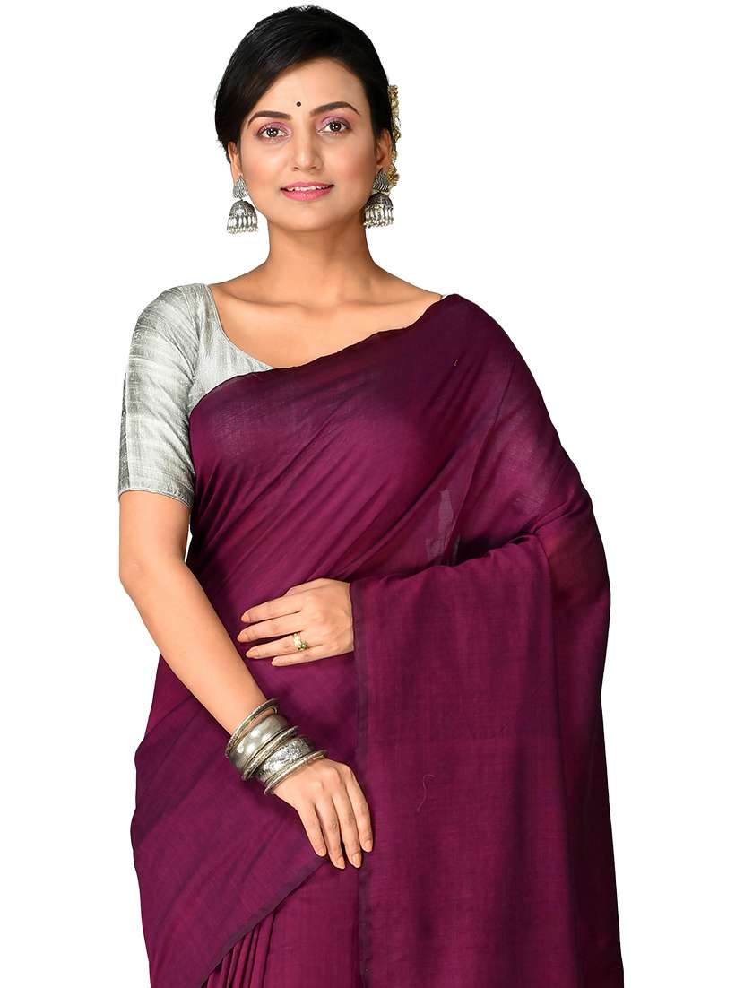 purple solid plain saree with blouse - 20614140 - Standard Image - 2