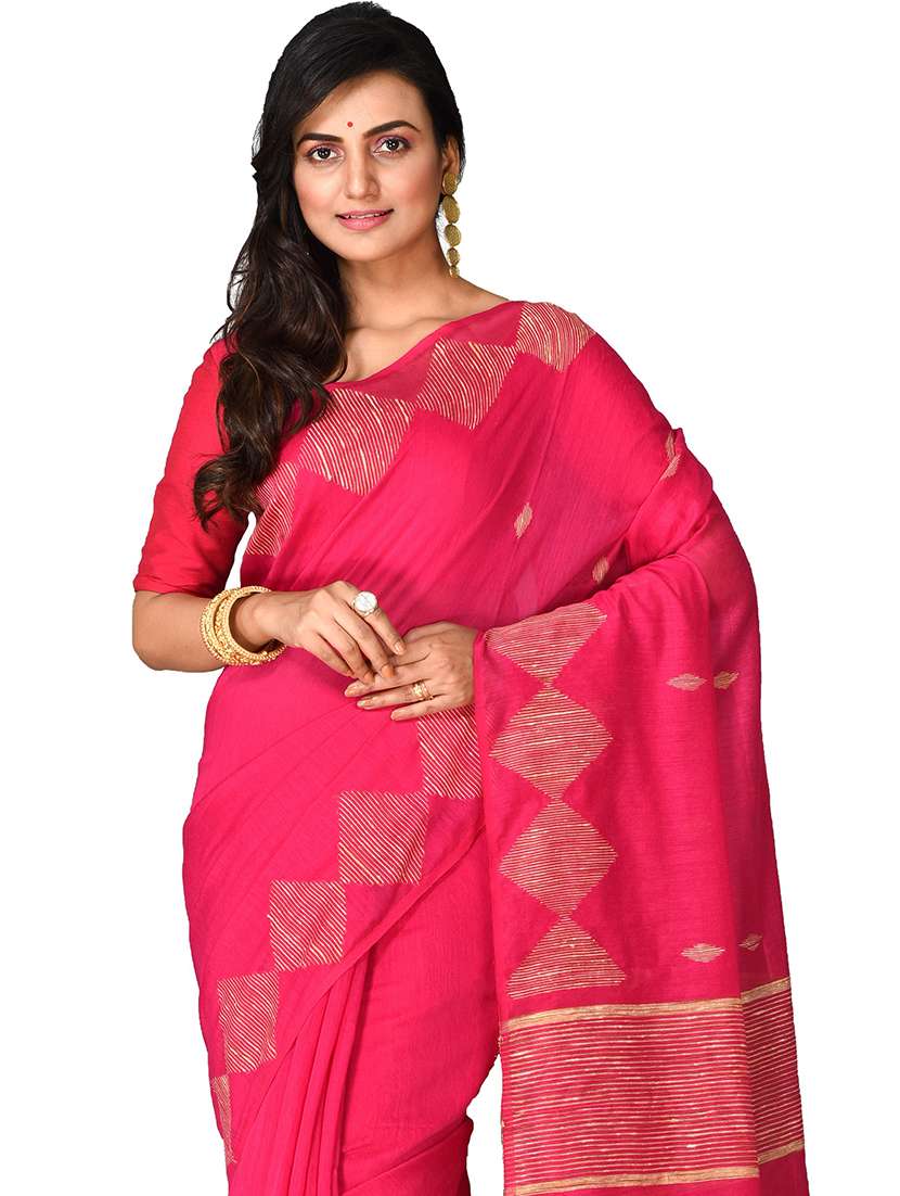 pink cotton blend handloom saree with blouse - 20614141 -  Standard Image - 2