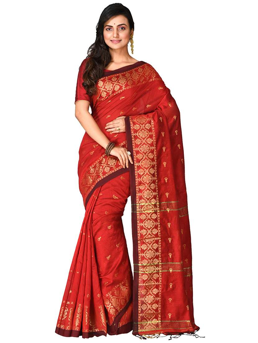 women red self design bordered saree with blouse