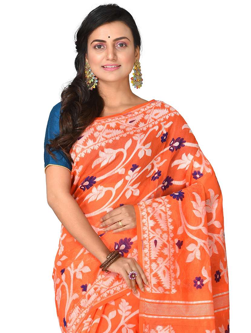 multi colored cotton blend jamdani saree with blouse - 20614149 -  Standard Image - 2