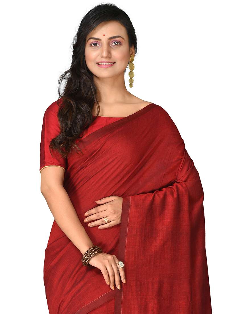 maroon solid plain saree with blouse - 20614152 -  Standard Image - 2