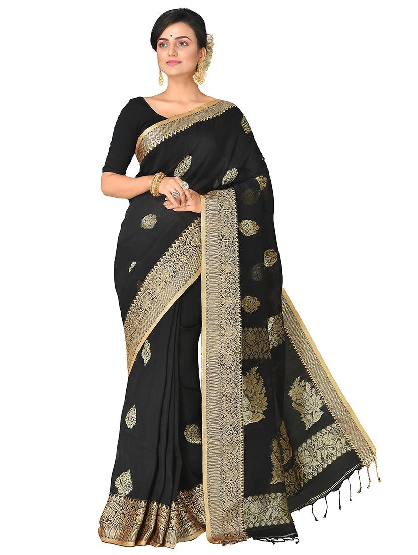 women's self design black colored saree with blouse - 20614162 - Zoom Image - 0